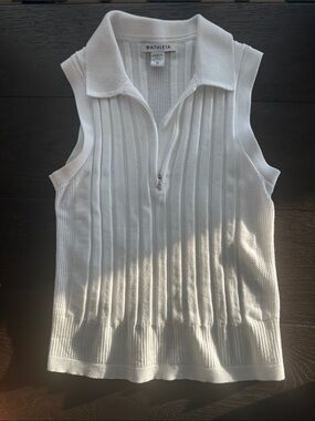 Athleta White Sleeveless Zip-Front Polo Knit Top
